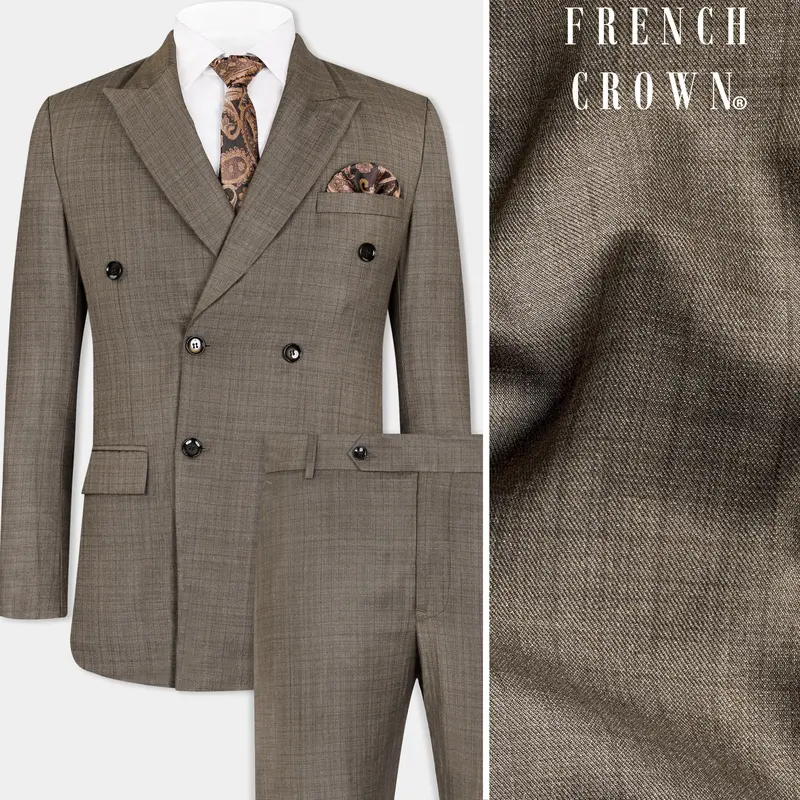 Hemp Brown Checkered Wool Rich Double Breasted Suit 1