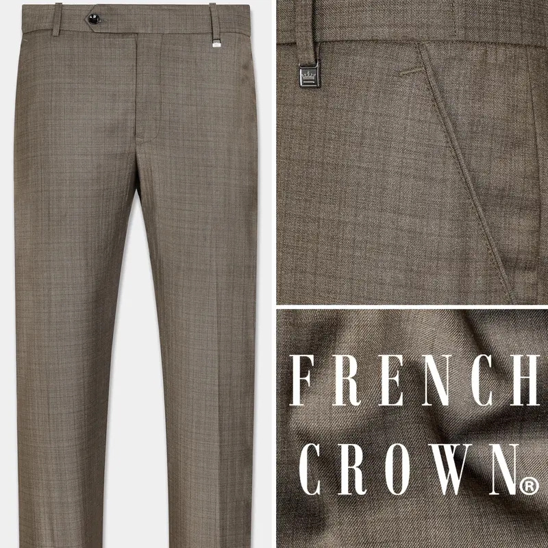 Hemp Brown Checkered Wool Rich Stretchable Pant 1