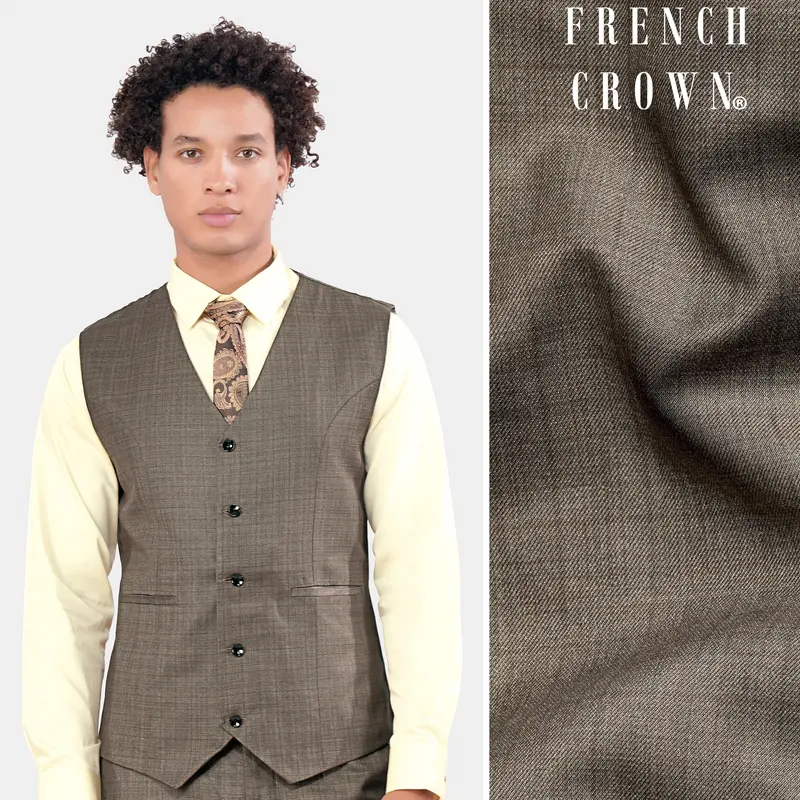 Hemp Brown Checkered Wool Rich Waistcoat 1