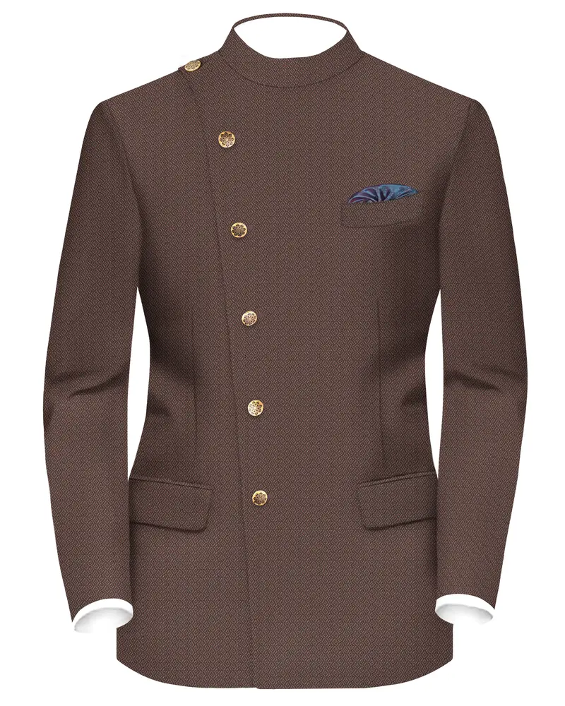 Hemp Brown Cross Placket Wool Rich Bandhgala Blazer 1