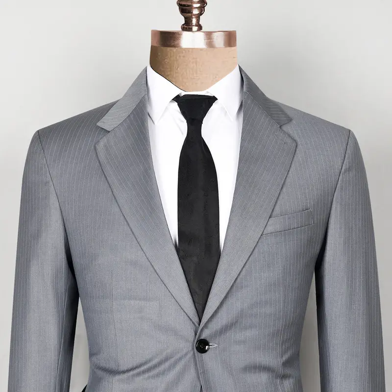 Hemsworth Metal Grey Striped Wool Blend Blazer 1