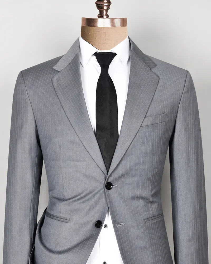 Hemsworth Metal Grey Striped Wool Blend Blazer 2