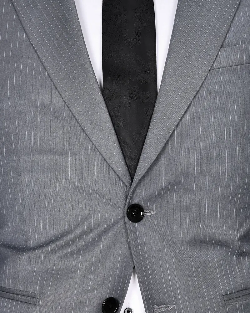 Hemsworth Metal Grey Striped Wool Blend Blazer 4