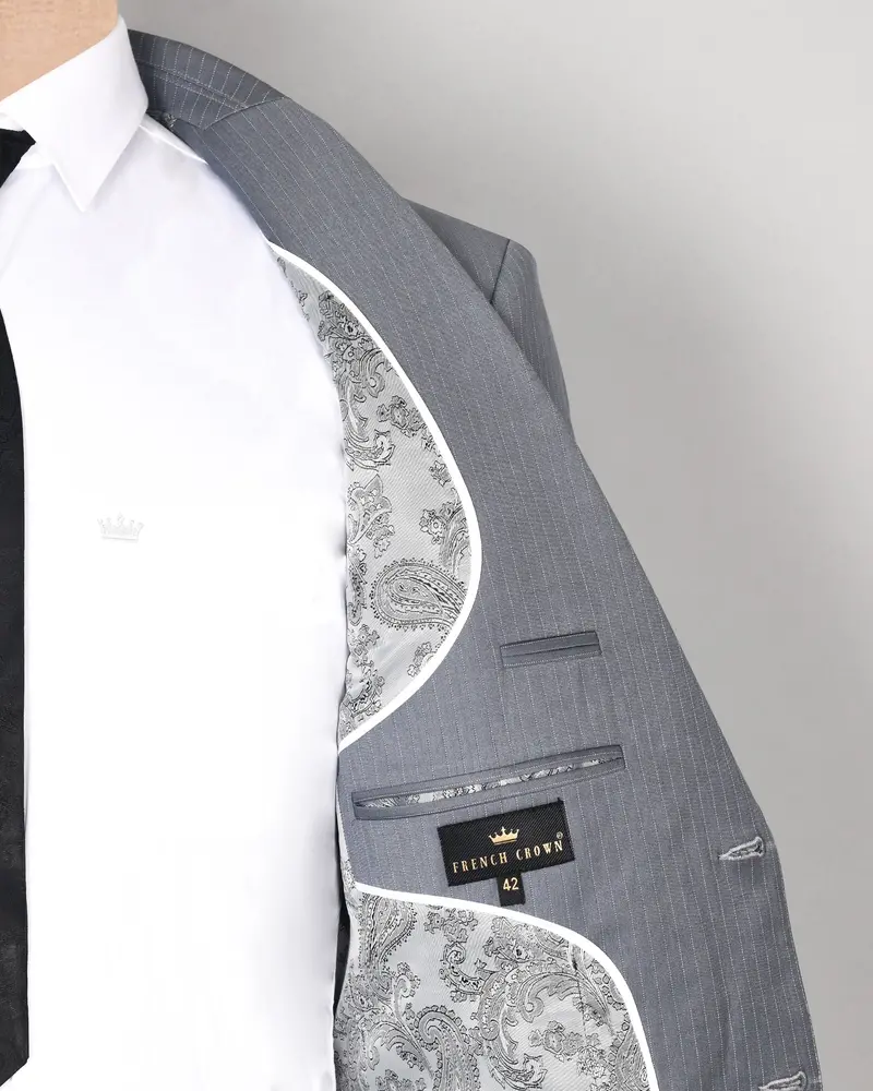 Hemsworth Metal Grey Striped Wool Blend Blazer 5