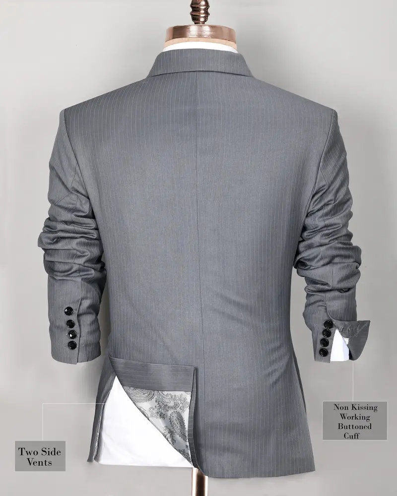 Hemsworth Metal Grey Striped Wool Blend Blazer 6