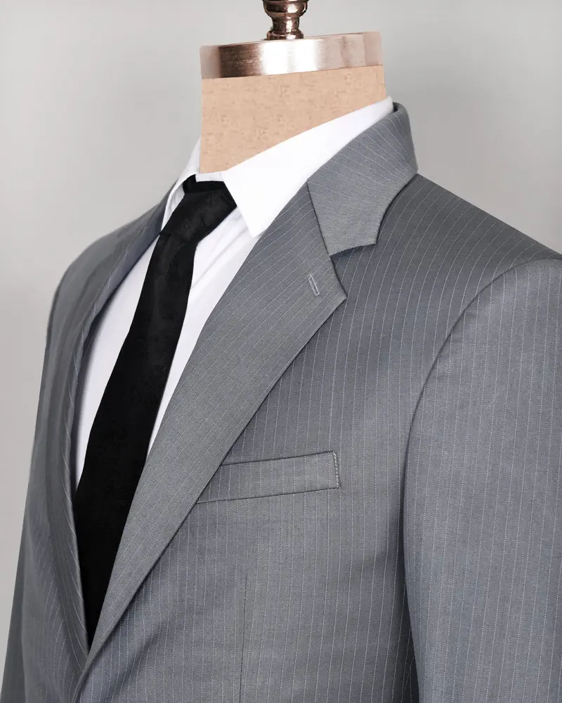 Hemsworth Metal Grey Striped Wool Blend Blazer 7