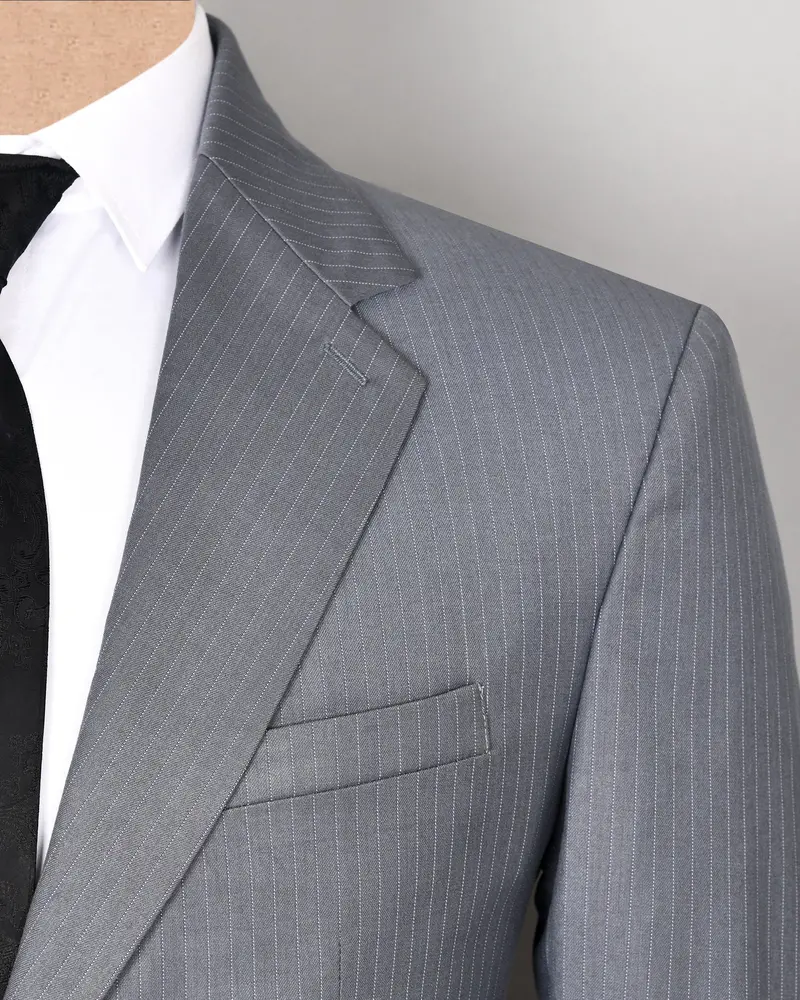 Hemsworth Metal Grey Striped Wool Blend Blazer 8