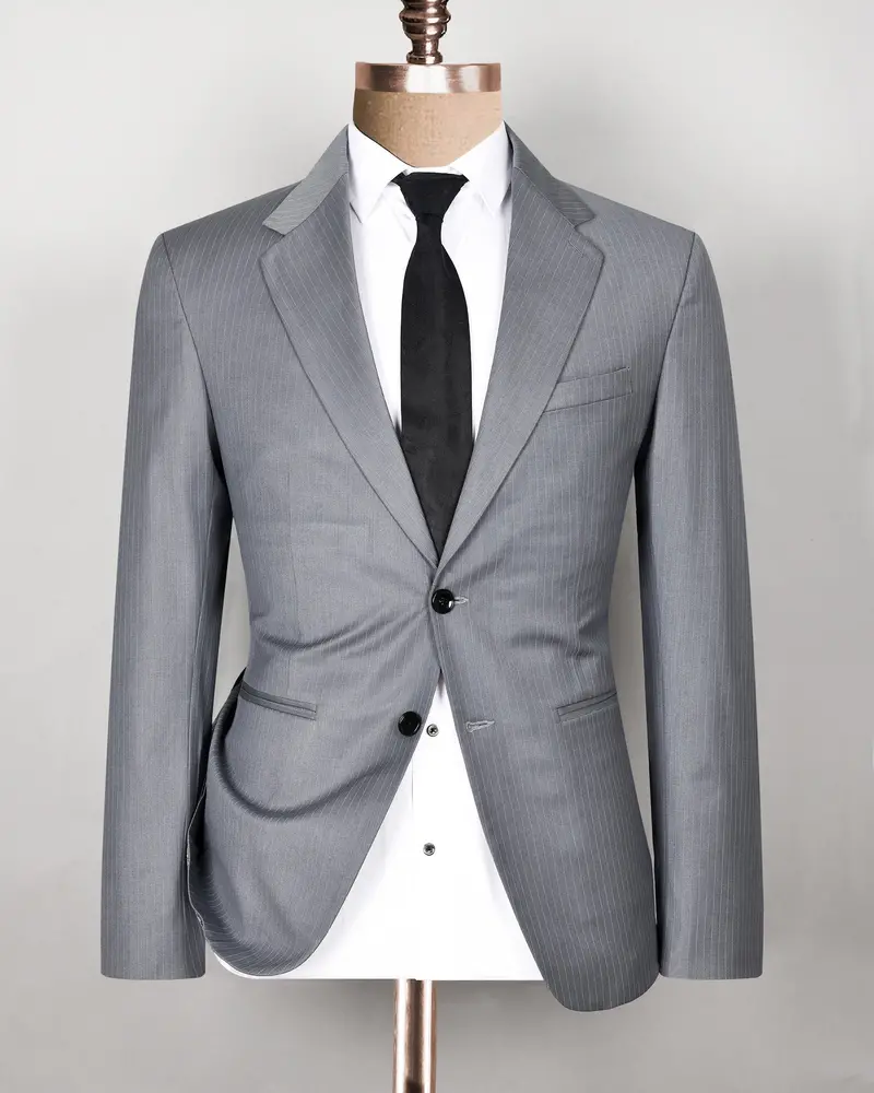 Hemsworth Metal Grey Striped Wool Blend Blazer 9
