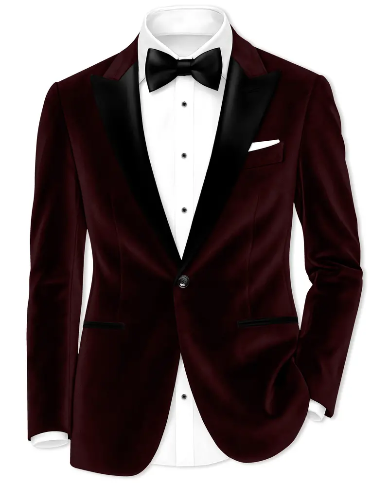Heritage-Creole Maroon Velvet Peak Lapel Tuxedo Blazer 1