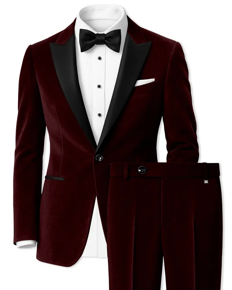 Heritage-Creole Maroon Velvet Peak Lapel Tuxedo Suit 1