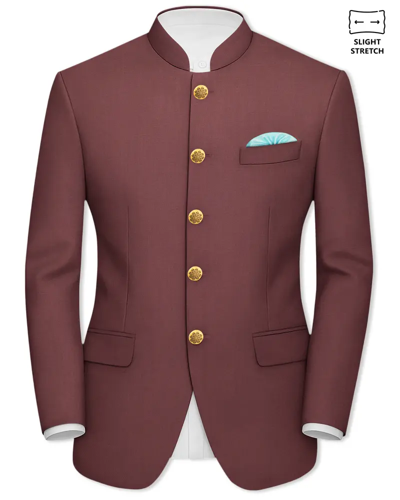 Heritage-Finch Maroon Wool Rich Bandhgala Slight Stretch Blazer 1