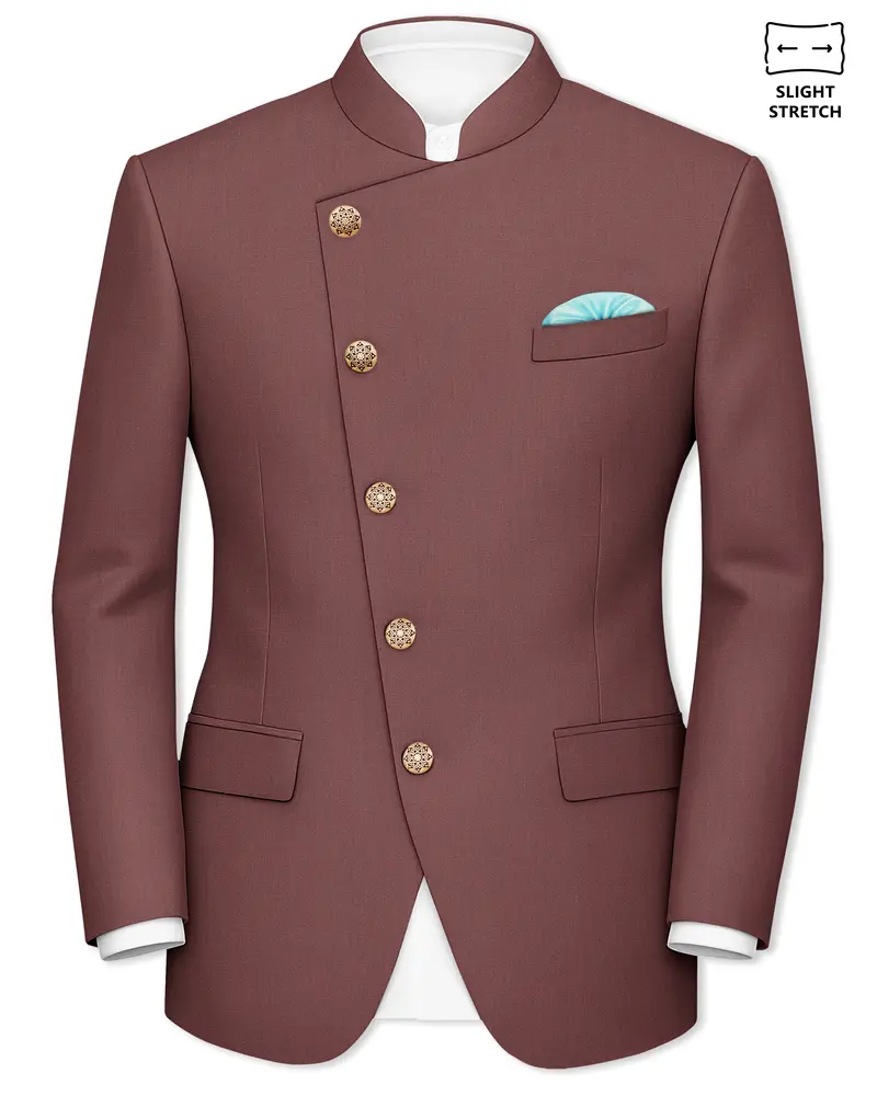 Heritage-Finch Maroon Wool Rich Cross Placket Bandhgala Slight Stretch Blazer 1
