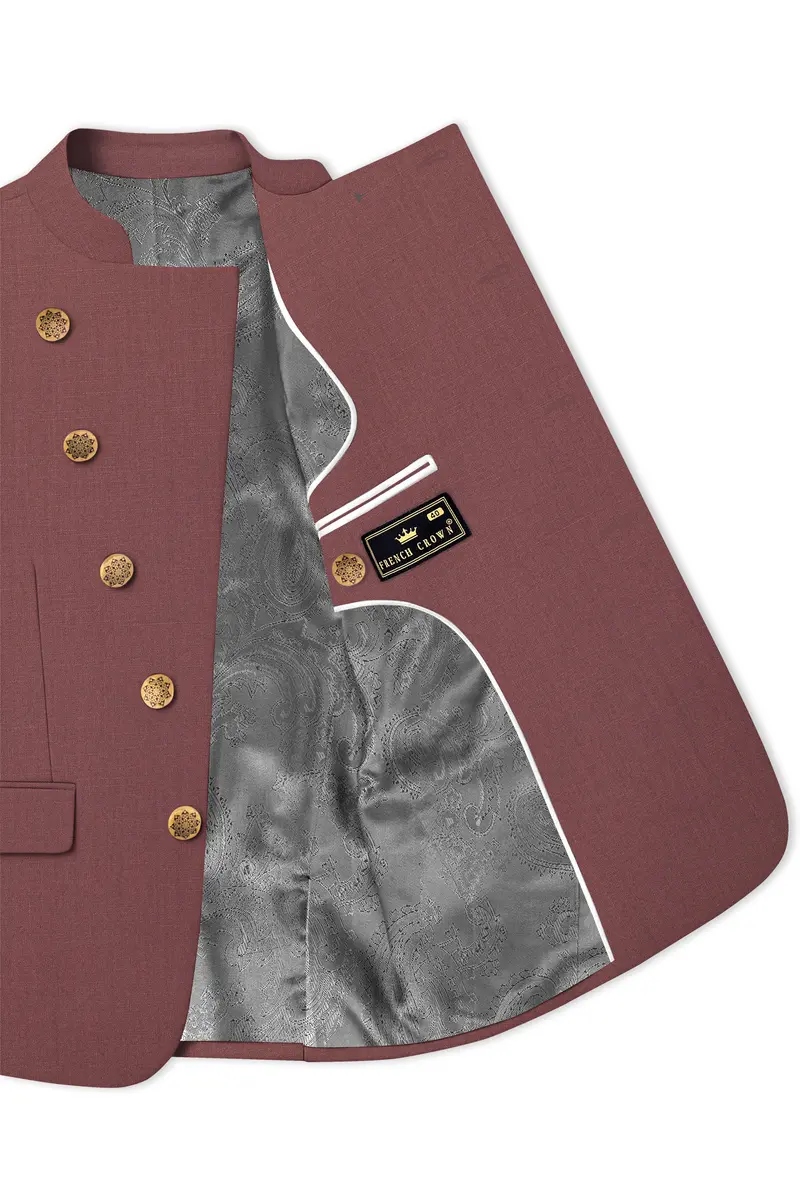 Heritage-Finch Maroon Wool Rich Cross Placket Bandhgala Slight Stretch Blazer 4