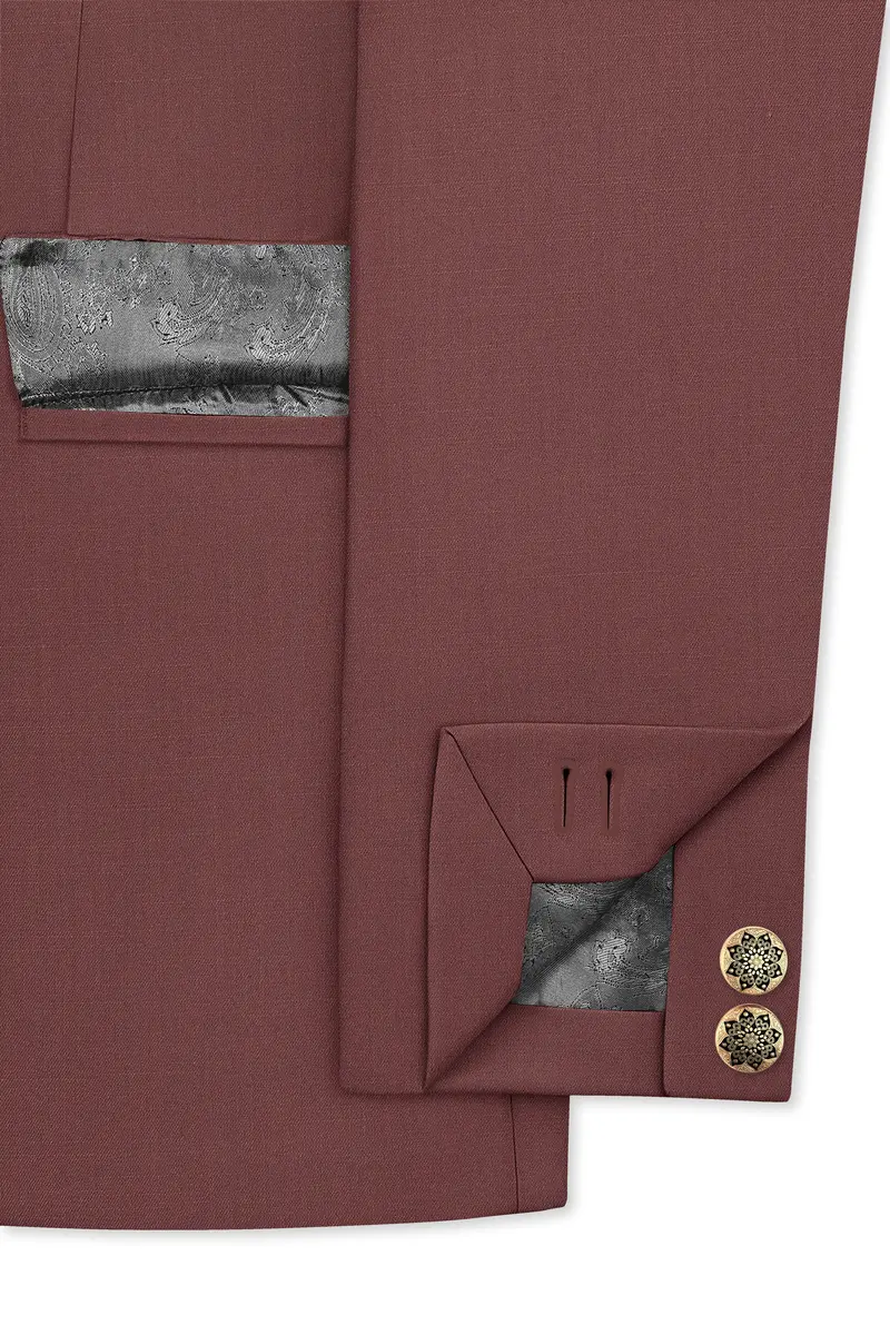 Heritage-Finch Maroon Wool Rich Cross Placket Bandhgala Slight Stretch Blazer 5