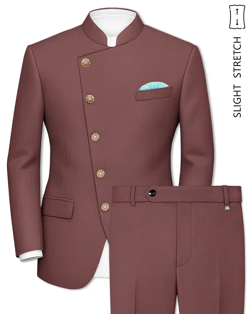 Heritage-Finch Maroon Wool Rich Cross Placket Bandhgala Slight Stretch Suit 1