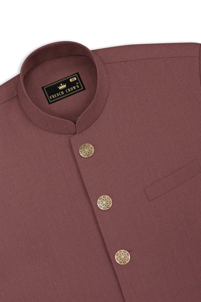 Heritage-Finch Maroon Wool Rich Cross Placket Bandhgala Slight Stretch Suit 17
