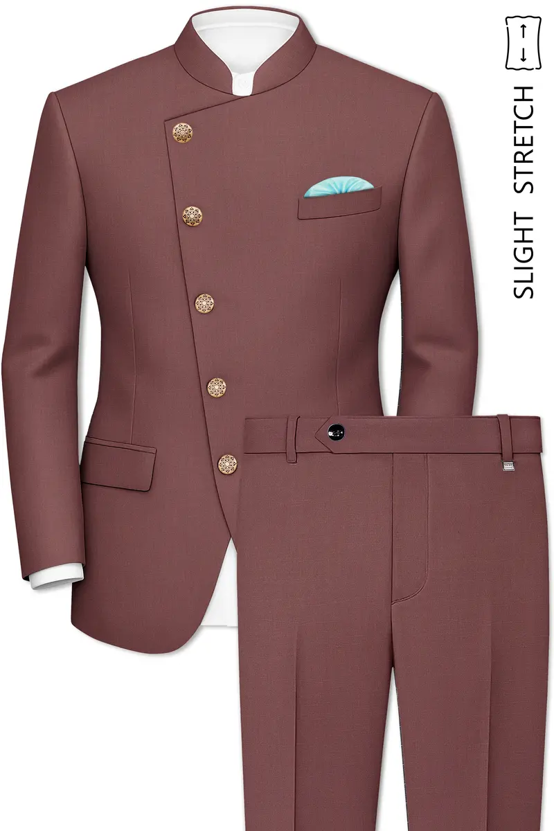 Heritage-Finch Maroon Wool Rich Cross Placket Bandhgala Slight Stretch Suit 2