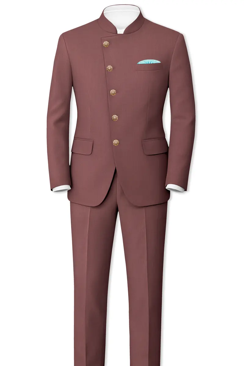Heritage-Finch Maroon Wool Rich Cross Placket Bandhgala Slight Stretch Suit 4