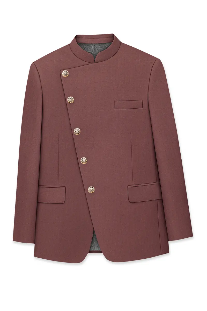 Heritage-Finch Maroon Wool Rich Cross Placket Bandhgala Slight Stretch Suit 7