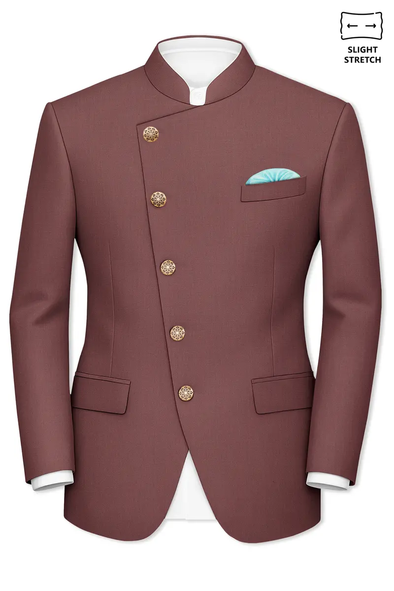 Heritage-Finch Maroon Wool Rich Cross Placket Bandhgala Slight Stretch Suit 9