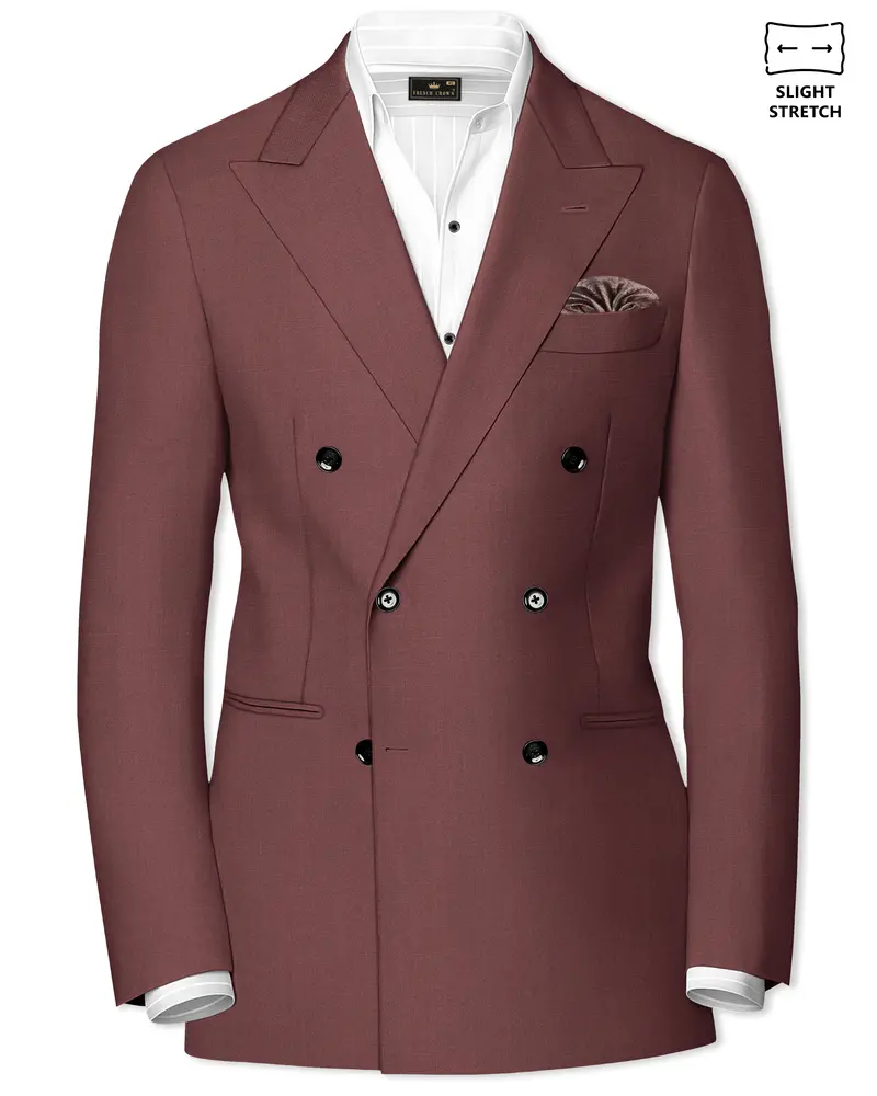 Heritage-Finch Maroon Wool Rich Double Breasted Slight Stretch Blazer 1