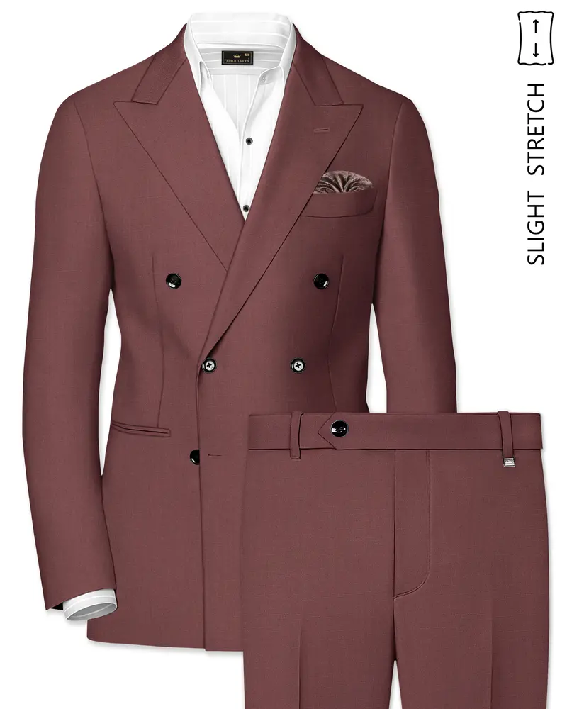 Heritage-Finch Maroon Wool Rich Double Breasted Slight Stretch Suit 1