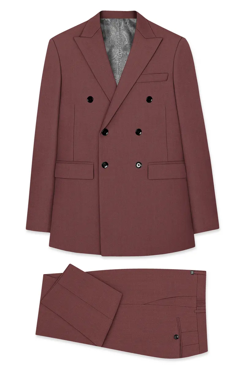 Heritage-Finch Maroon Wool Rich Double Breasted Slight Stretch Suit 11