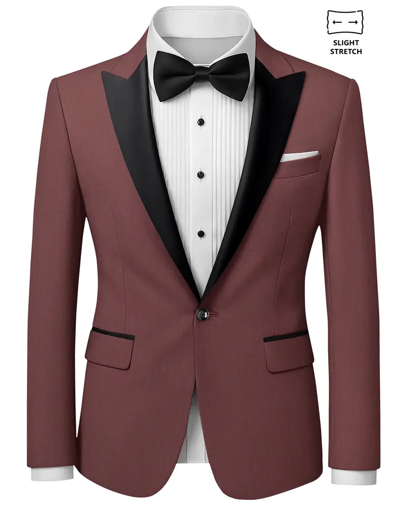 Heritage-Finch Maroon Wool Rich Peak Lapel Tuxedo Slight Stretch Blazer 1