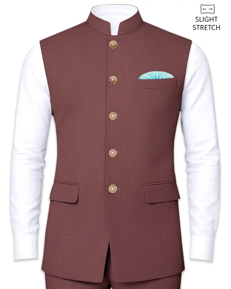 Heritage-Finch Maroon Wool Rich Slight Stretch Nehru Jacket 1