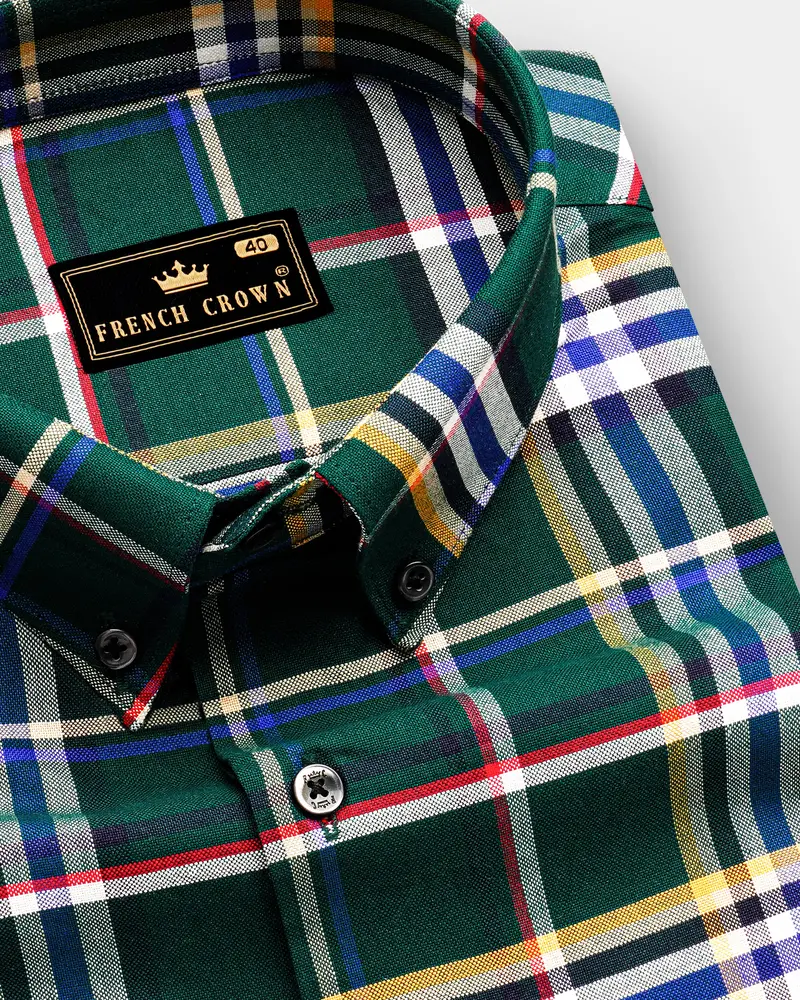 Heritage-Phthalo Green Plaid Oxford Premium Cotton Semi Formal Shirt 1