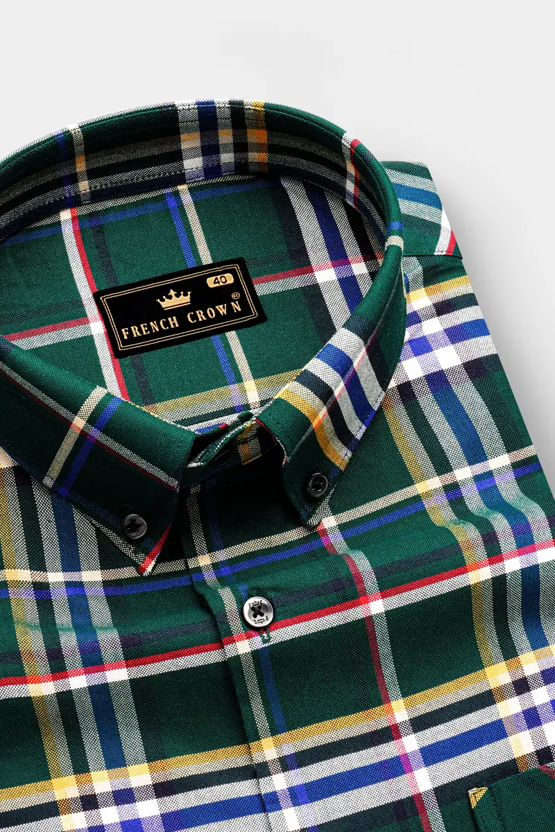 Heritage-Phthalo Green Plaid Oxford Premium Cotton Semi Formal Shirt 2