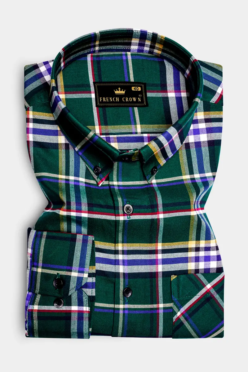 Heritage-Phthalo Green Plaid Oxford Premium Cotton Semi Formal Shirt 4