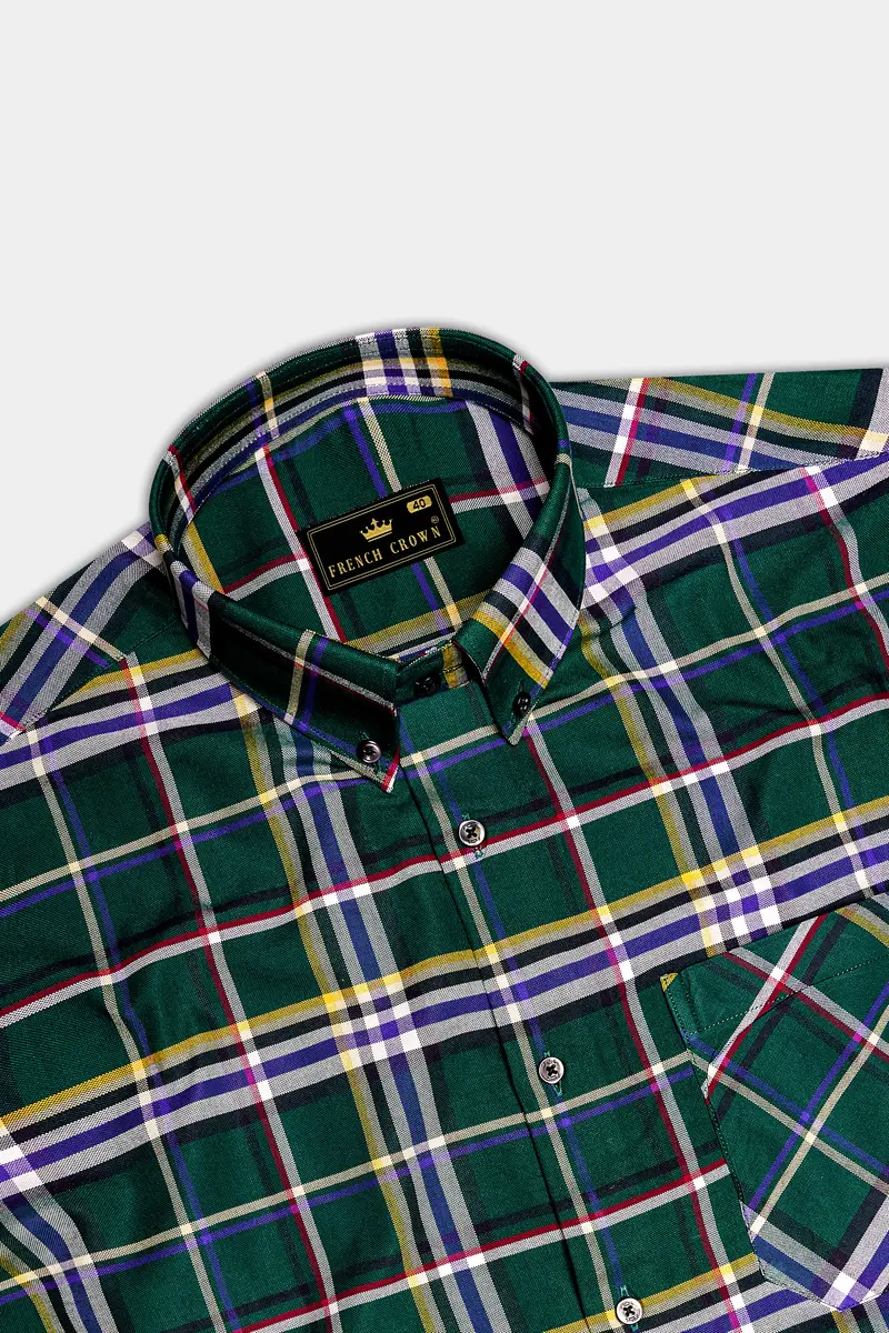 Heritage-Phthalo Green Plaid Oxford Premium Cotton Semi Formal Shirt 5
