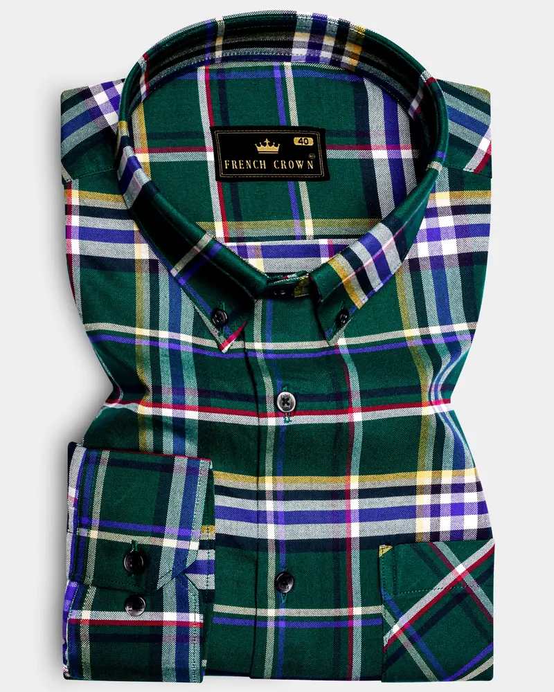 Heritage-Phthalo Green Plaid Oxford Premium Cotton Semi Formal Shirt 6