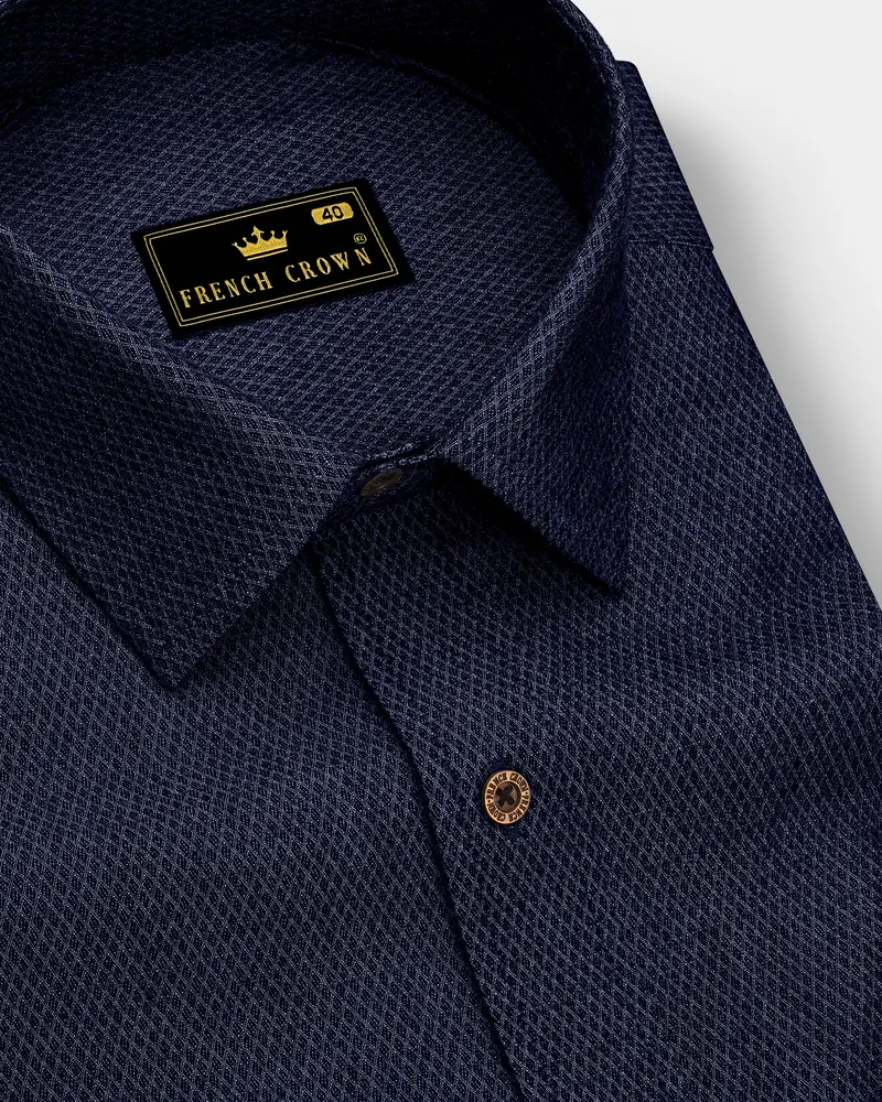 Hexivra-Cinder Denim Blue Honeycomb Dobby Textured Super Soft Premium Cotton Casual Shirt 1