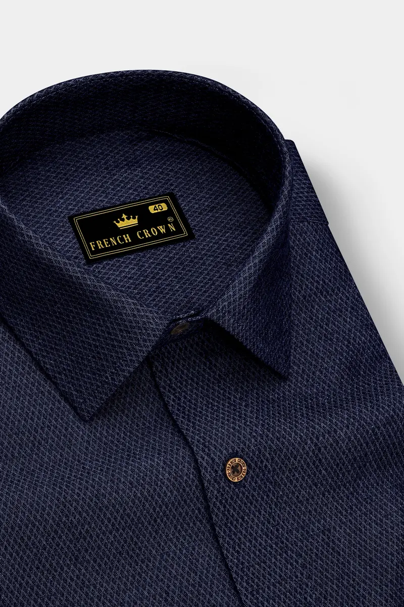 Hexivra-Cinder Denim Blue Honeycomb Dobby Textured Super Soft Premium Cotton Casual Shirt 2