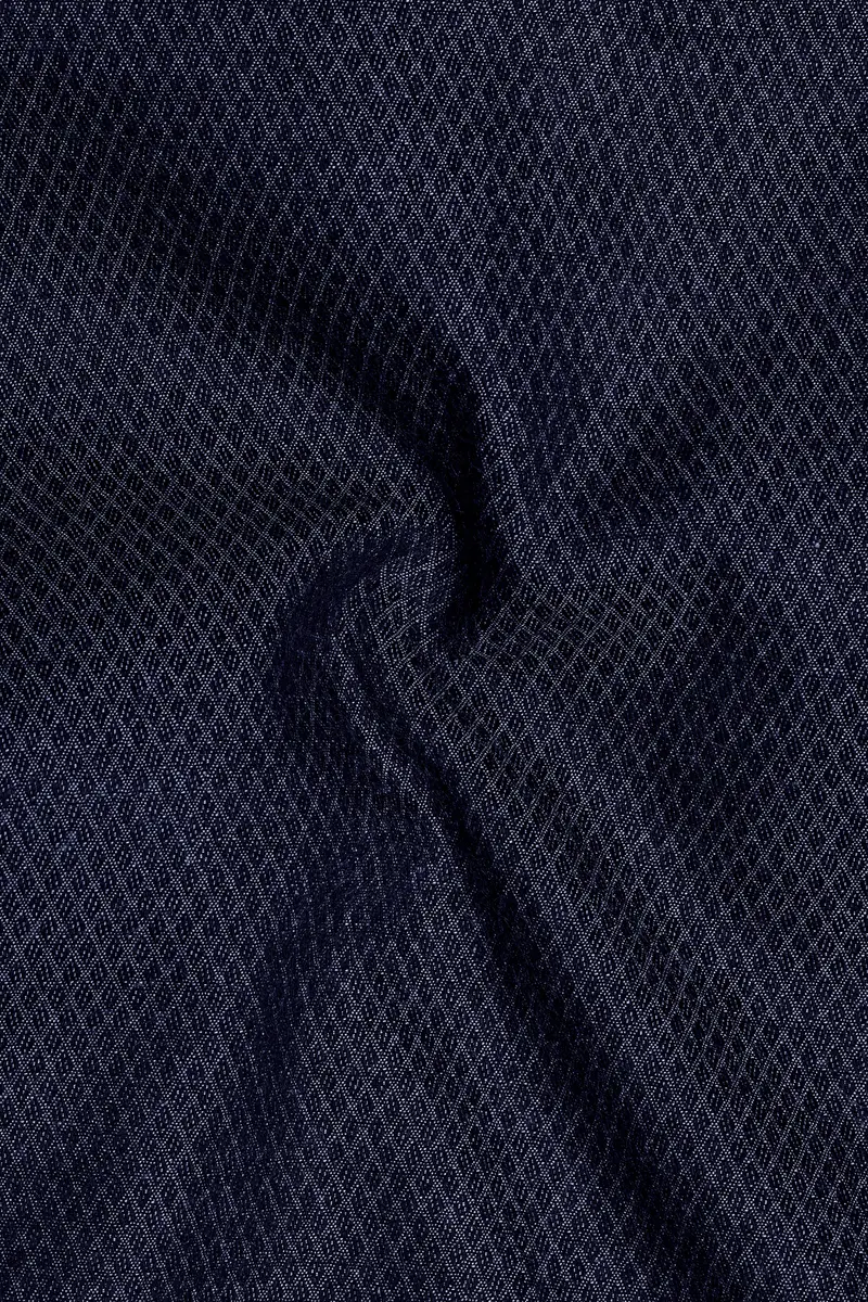 Hexivra-Cinder Denim Blue Honeycomb Dobby Textured Super Soft Premium Cotton Casual Shirt 3