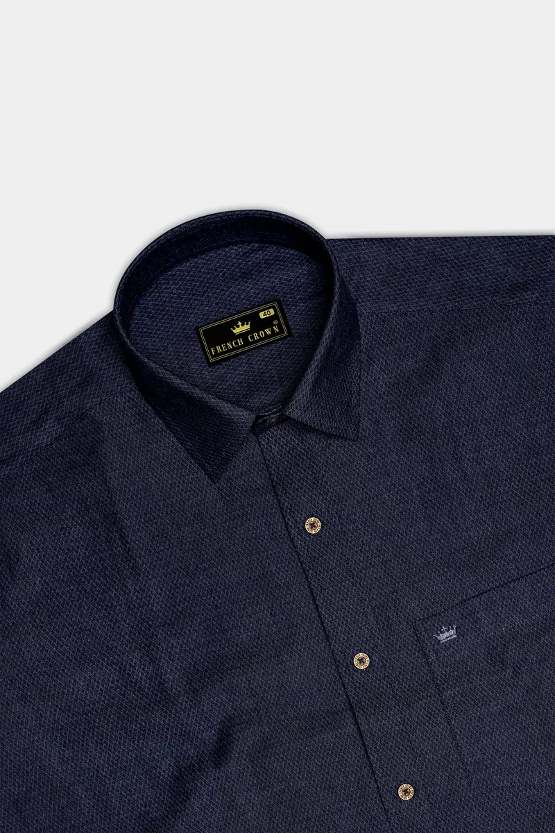 Hexivra-Cinder Denim Blue Honeycomb Dobby Textured Super Soft Premium Cotton Casual Shirt 5