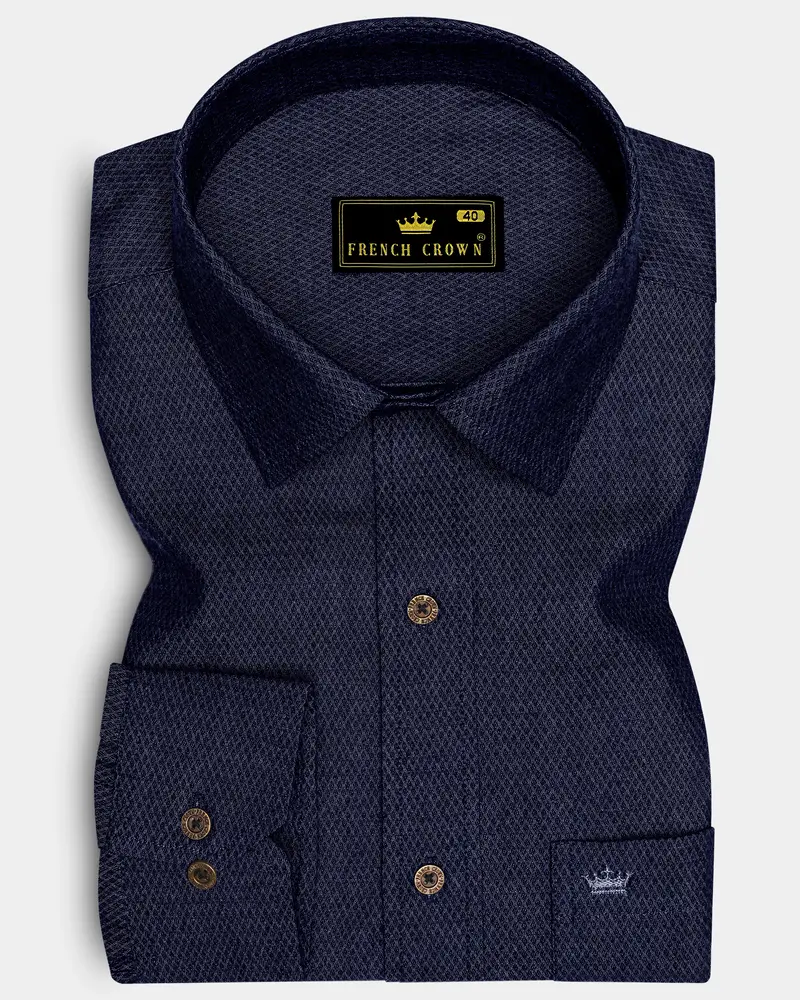 Hexivra-Cinder Denim Blue Honeycomb Dobby Textured Super Soft Premium Cotton Casual Shirt 6
