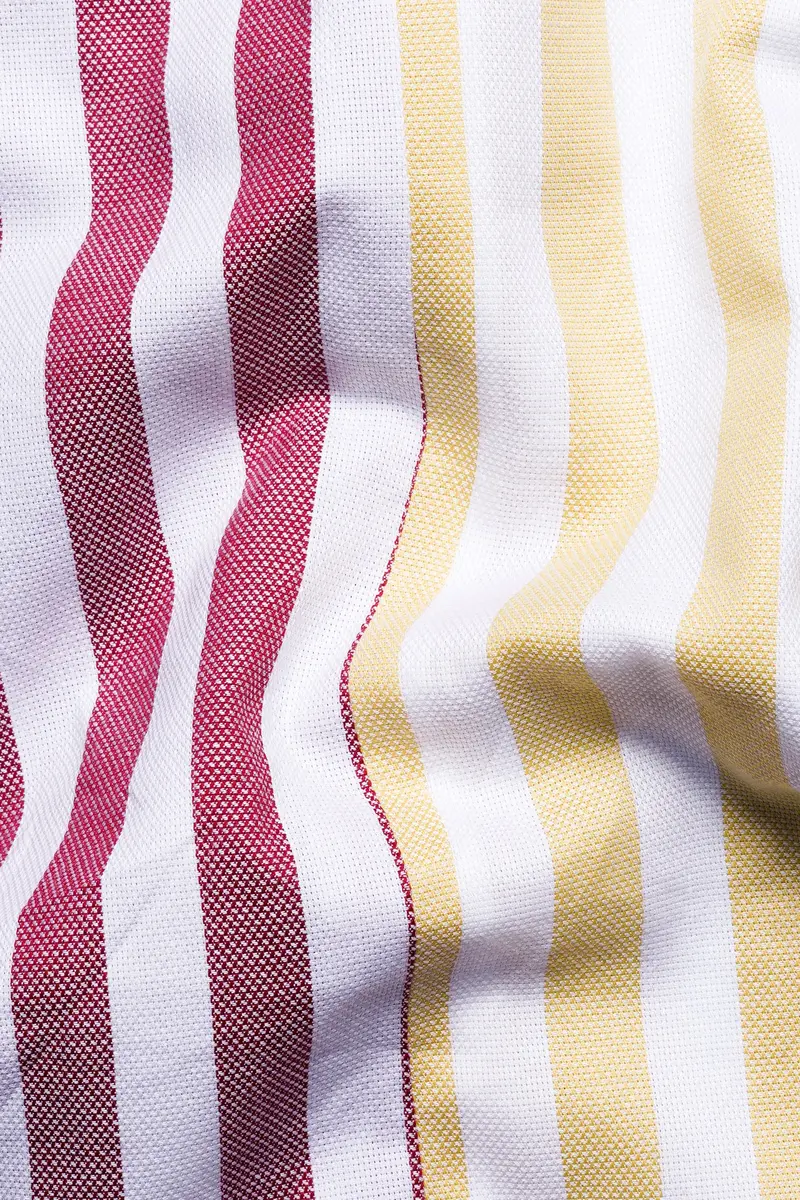 Hibiscus Pink With White And Navajo Yellow Striped Dobby Textured Premium Giza Cotton Designer Shirt 3
