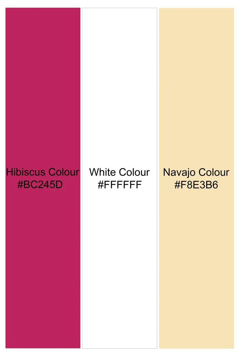 Hibiscus Pink With White And Navajo Yellow Striped Dobby Textured Premium Giza Cotton Designer Shirt 9