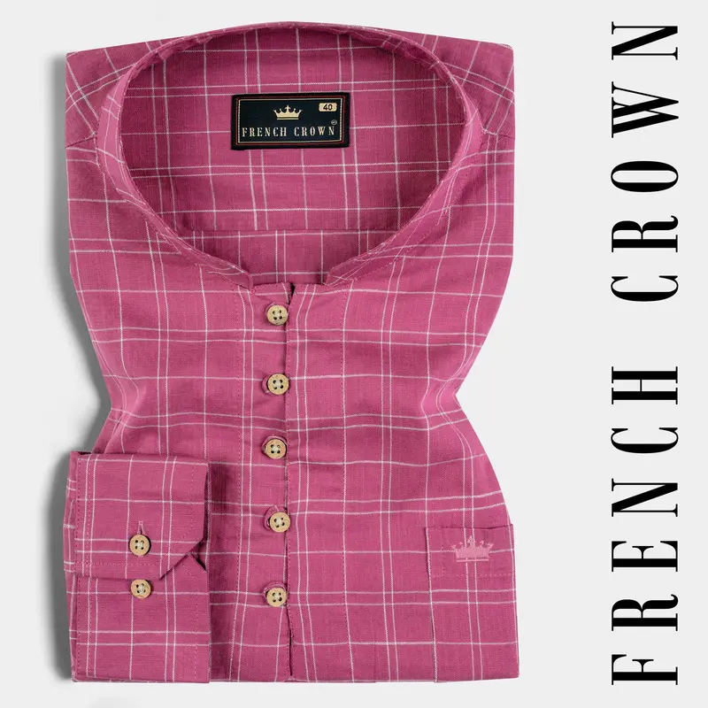 Hibiscus Red Checkered Luxurious Linen Kurta Shirt 1