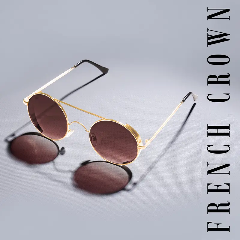 Hickory Brown French Crown Round-Shaped Unisex Sunglasses 1