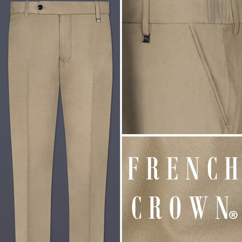 Hillary Cream Solid Wool Blend Stretchable Waistband Pant 1