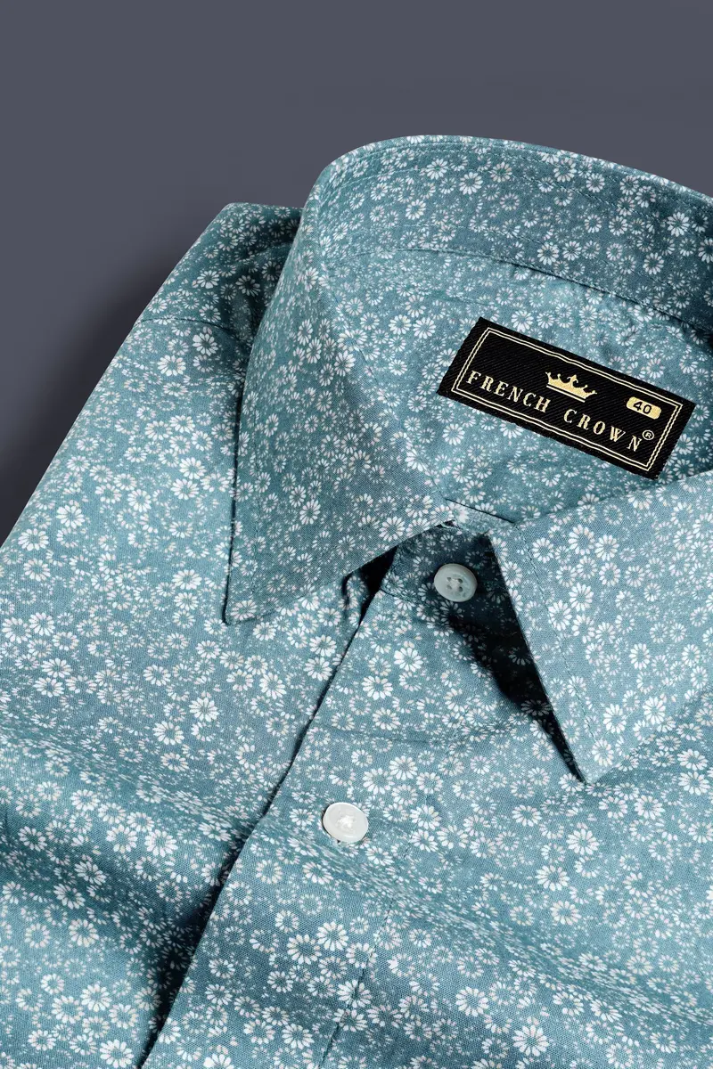 Hippie Blue And White Ditsy Printed Premium Cotton Shirt 1