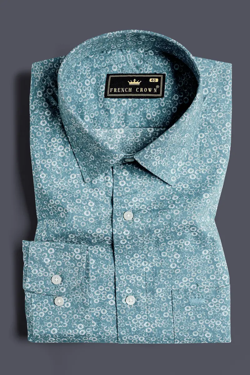 Hippie Blue And White Ditsy Printed Premium Cotton Shirt 3