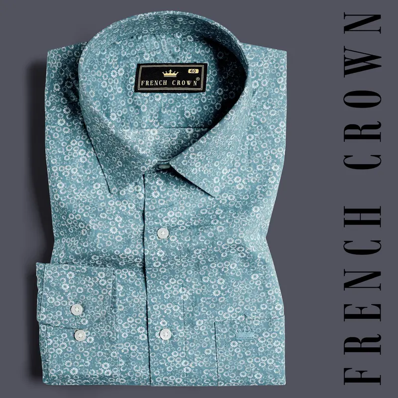 Hippie Blue And White Ditsy Printed Premium Cotton Shirt 4