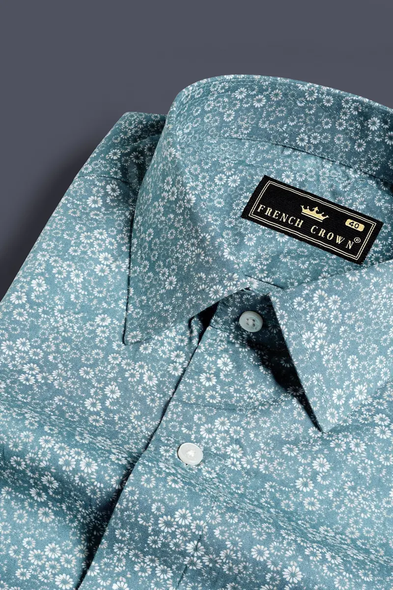 Hippie Blue And White Ditsy Printed Premium Cotton Shirt 7