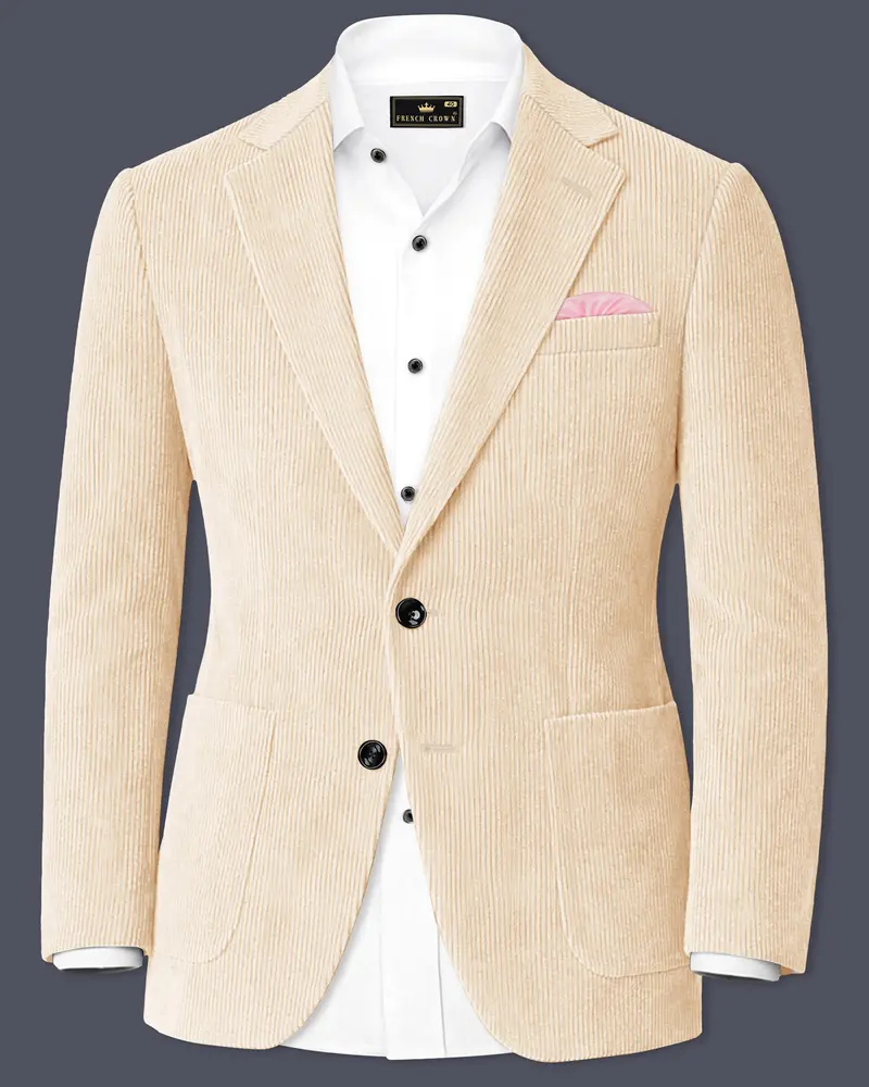 Hispanoro-Spanish Cream Corduroy Premium Single Breasted Sports Blazer 1