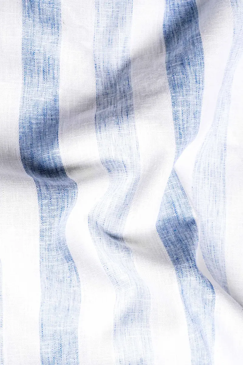 Hoki Blue And White Striped Luxurious Linen Kurta Shirt 3